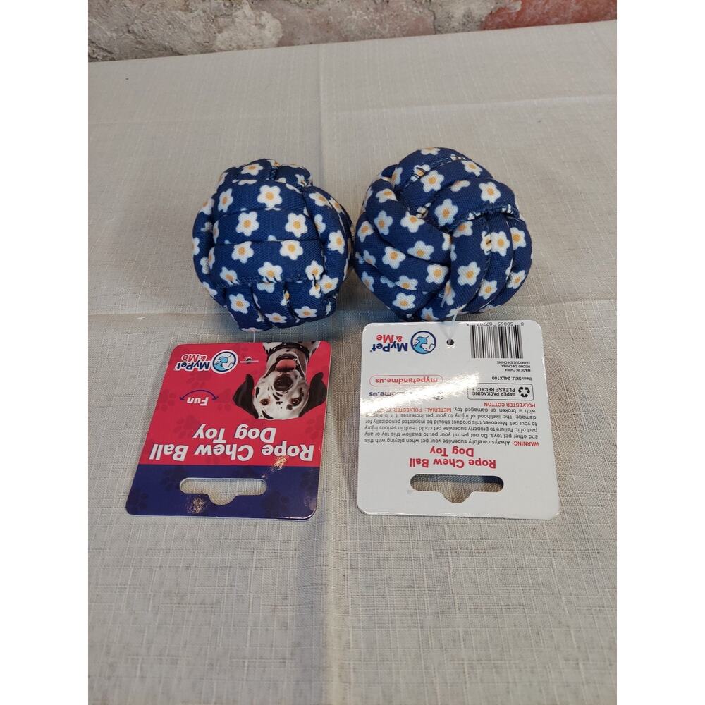 MyPet & Me Rope Chew Ball Dog Toy Blue Daisy Floral Pattern Lot 2 - Picture 3 of 4